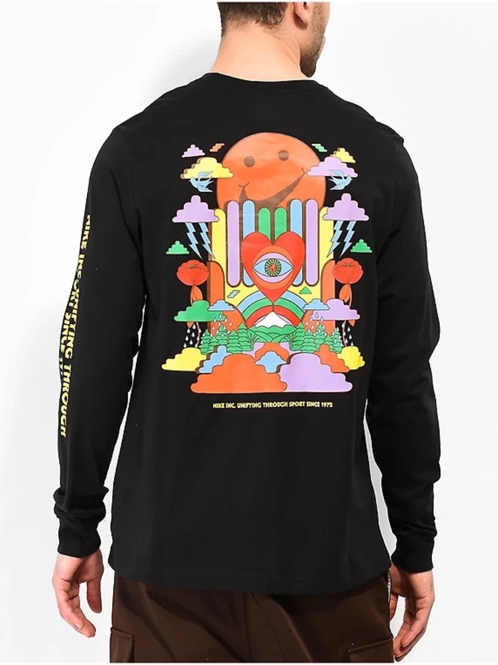 Nike Black Long-Sleeve Tee with Multicolor Back Graphic Unifying Sports 1972
